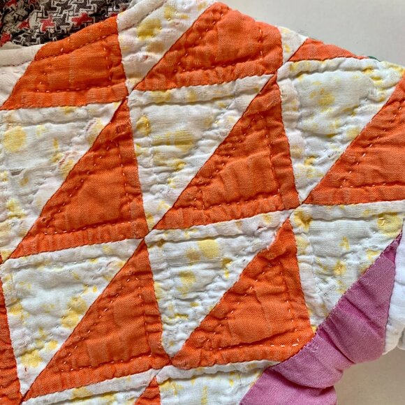 Handmade Baby Hooded Jacket Made from Vintage Quilts NB Calliope Pink White - Picture 7 of 12